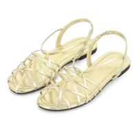 Perphy Gladiator Sandal Strappy Round Toe Flats Roman Sandals for Women Gold 6 UK/Label Size 8 US