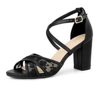 Perphy Lace Sandal Cross Strap Heel Open Toe Block High Heels Sandals for Women Black 6.5 UK/Label Size 8.5 US