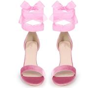 Perphy Lace Up Open Toe Chunky Heels Velvet Sandals for Women Pink 5 UK/Label Size 7 US