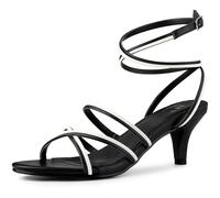 Perphy Open Toe Contrasting Color Kitten Heels Sandals for Women Black White 5 UK/Label Size 7 US