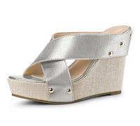 Perphy Open Toe Platform Wedge Slides Sandals for Women Silver 5 UK/Label Size 7 US