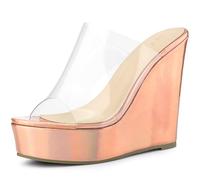 Perphy Platform Clear Strap Wedge Heel Slide Sandals for Women Rose Gold 6 UK/Label Size 8 US
