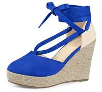 Perphy Platform Espadrille Sandal Lace Up Closed Toe Summer Wedge Sandals for Women Royal Blue 5 UK/Label Size 7 US