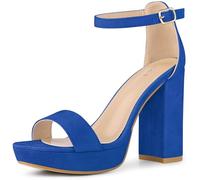 Perphy Platform High Heels Ankle Buckle Strap Chunky Heel Sandals for Women, Royal Blue, 5 UK