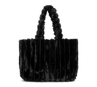 Perphy Plush Furry Shoulder Tote Bag for Women Soft Fluffy Handbag with Pom-Pom Handle, Black, 15.0*4.7*11.0 inches, Classic