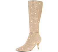 Perphy Pointed Toe Glitter Stiletto Heel Knee High Boots For Women Gold 5 UK/Label Size 7 US