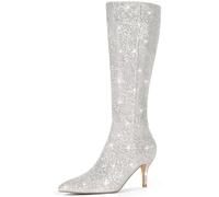 Perphy Pointed Toe Glitter Stiletto Heel Knee High Boots For Women Silver 4 UK/Label Size 6 US
