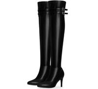 Perphy Pointed Toe Over the Knee High Zipper Stiletto High Heel Boots for Women, Black, 2.5 UK