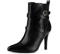 Perphy Pointy Toe Elastic Cross Straps Stiletto Heel Ankle Boots for Women Black 6 UK/Label Size 8 US