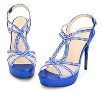Perphy Rhinestone Strap Platform Stiletto High Heel Sandals for Women Blue 5 UK/Label Size 7 US
