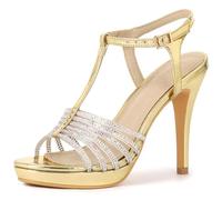 Perphy Rhinestone Strap Stiletto Strappy Heel Platform Sandals for Women Gold 5 UK/Label Size 7 US