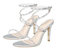 Perphy Rhinestones Crisscross Heels Stiletto Heel Sandals for Women Silver 6 UK/Label Size 8 US
