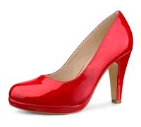 Perphy Round Toe Platform Stiletto Heel Mary Jane Pumps for Women, Red, 5 UK