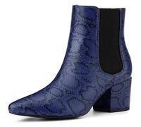Perphy Snake Print Boots Pointed Toe Chunky Heels Ankle Boots for Women Royal Blue 5 UK/Label Size 7 US