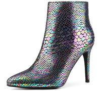 Perphy Snakeskin Printed Boots Pointed Toe Stiletto Heel Ankle Boots for Women Black 5 UK/Label Size 7 US