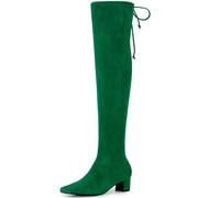 Perphy Square Toe Comfy Thigh High Boots Stretch Over the Knee Boots for Women, Green, 5 UK