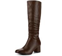 Perphy Thigh High Dress Boots Square Toe Chunky Heel Slouch Knee Highs Boots for Women, Brown, 6 UK