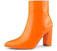 Perphy Women Faux Leather Chunky Heel Pointed Toe Side Zip Ankle Boots | Stiletto heel. Lightly padded insole. Great for parties, dates, weddings, nightclub, homecoming, travel.