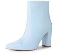 Perphy Women Faux Leather Chunky Heel Pointed Toe Side Zip Ankle Boots | Stiletto heel. Lightly padded insole. Great for parties, dates, weddings, nightclub, homecoming, travel.