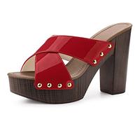 Perphy Women Open Toe Platform Crisscross Strap Chunky Heels Sandals | PU upper and outsole. 4.7-inch block heel. Slip-on design. Great for parties, weddings, dates, work, nightclubs