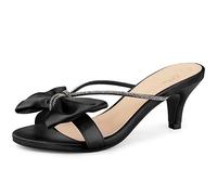 Perphy Women Satin Rhinestone Strap Bow Open Toe Kitten Heels Slide Sandals