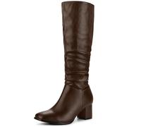 Perphy Women's Dress Boot Square Toe Chunky Heel Slouch Knee Highs Boots | Chunky heel slouch knee high boots. Square toe with roomy fit. Padded footbed for comfort. Trendy & walkable.
