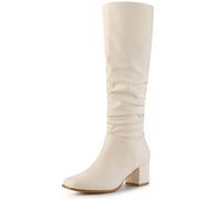 Perphy Women's Dress Boot Square Toe Chunky Heel Slouch Knee Highs Boots | Chunky heel slouch knee high boots. Square toe with roomy fit. Padded footbed for comfort. Trendy & walkable.