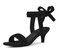 Perphy Women's Open Toe Ankle Tie Back Kitten Heels Sandals Black 7 UK/Label Size 9 US