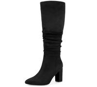 Perphy Wrinkled Pointed Toe Chunky Heel Knee High Boots for Women Black 6 UK/Label Size 8 US