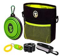 PERRAMA Dog Treat Bag, Training Pouch for Small and Large Dogs with Clicker and Collapsible Food Bowl BPA Free - Pet Treats Tote Bag with Waist and Shoulder Reflective Straps and Belt Clip (Black)