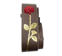 Perri’s Leathers Ltd. - Banjo Strap - Leather - Foil Embossed - Red Rose - Brown - Adjustable - Made in Canada (P25EBJBR-101)