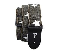 Perri’s Leathers Ltd. - Guitar Strap - Cotton - Deluxe - Distressed - White Stars - Grey - Adjustable - For Acoustic/Bass/Electric Guitars - Made in Canada (BCT-6528)