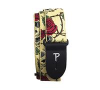 Perri’s Leathers Ltd. - Guitar Strap - Nylon - Jacquard - Rose & Skull - Beige - Adjustable - For Acoustic/Bass/Electric Guitars - Made in Canada (TWS-6538)