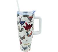 PERRIFIC 40 oz Tumbler with Handle and Straw Lid Leak Proof, Chicken and Rooster Design Coffee Travel Mug with Handle Insulated for Hot and Cold Drink Ice, Mother's Day Birthday Gifts for Women Mom