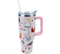 PERRIFIC 40 oz Tumbler with Handle and Straw Lid Leak Proof, Chicken and Rooster Design Coffee Travel Mug with Handle Insulated for Hot and Cold Drink Ice, Mother's Day Birthday Gifts for Women Mom