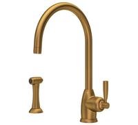 Perrin & Rowe Mimas C-Spout Pull-Out Kitchen Mixer Tap With Spray, Aged Brass Matt
