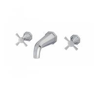 Perrin & Rowe Perrin and Rowe Deco Three-Hole Wall-Mounted Basin Mixer with Crosstop Handles & 7" Spout 3171 Finish: Chrome