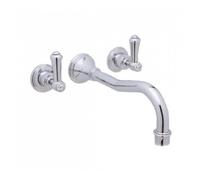 Perrin & Rowe Perrin and Rowe Georgian 3 Hole Wall Mounted Country Spout Bath Filler With Lever Handles 3783 Finish: Nickel