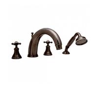 Perrin & Rowe Perrin and Rowe Georgian 4 Hole Deck Mounted 7" C-Spout Bath Filler With Handshower & Cross Handles 3646 Finish: Pewter
