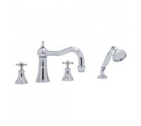 Perrin & Rowe Perrin and Rowe Georgian 4 Hole Deck Mounted Country Spout Bath Filler With Handshower & Cross Handles 3748 Finish: Pewter