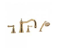 Perrin & Rowe Perrin and Rowe Georgian 4 Hole Deck Mounted Country Spout Bath Filler With Handshower & Lever Handles 3747 Finish: Nickel