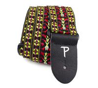 Perri's Leathers - Hootenanny Guitar Strap With Leather Ends, Polyester, 2in Wide Strap With Adjustable Length of 39in to 58in (Yellow/Red/White)