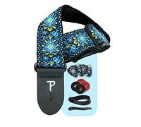Perri's Leathers Ltd-Guitar Strap-Bundle-BONUS-3 Medium 0.71mm Guitar Picks, 1 Leather Acoustic Adaptor, 4 Strap Locks (Blue Lotus)