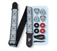 Perri's Leathers Ltd-Guitar Strap-Bundle-BONUS-3 Medium 0.71mm Guitar Picks, 1 Leather Acoustic Adaptor, 4 Strap Locks (Blue Mandala)