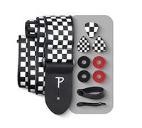 Perri's Leathers Ltd -Guitar Strap- Bundle - Polyester Checker Guitar Strap - BONUS - 3 Medium 0.71mm Guitar Picks, 1 Leather Acoustic Adaptor, 4 Strap Locks & Shoelace - Made in Canada (LPCP-591-PKG)