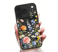 PERRKLD for iPhone 17 Pro Max Case with Adjustable Wristband Kickstand, Aesthetic Rose Bush Matte Floral TPU Anti-Scratch Slim Shockproof Protective Phone Cover for Women Girls, Black
