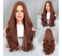 Perruque synthétique longue bouclée brune de 28 pouces pour femme, crée facilement un look à la mode, adaptée à un usage quotidien A,70cm