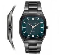 Perry Ellis Men’s Watch - Cushion Light Gun 40mm Case, Teal Blue Hydraulic Press Center Dial with Sunray Finish, Two 0.9mm Diamond Accents, Silver Faceted Indexes, Alloy Bracelet