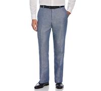 Perry Ellis Men's Essentials Modern Fit Solid Twill Linen Dress Pant, Blueprint, 33W x 29L