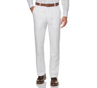 Perry Ellis Men's Linen Blend Dress Pants, Flat Front, Durable, Regular Fit, Breathable & Lightweight, Bright White Twill, 33W x 30L